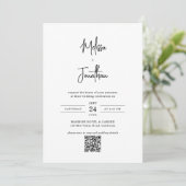 Modern Minimalistisch Script Foto QR code Bruiloft Kaart (Staand voorkant)