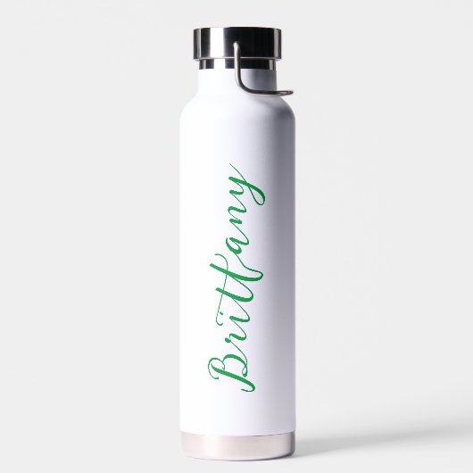 Modern minimalistisch script gepersonaliseerd waterfles (Links)
