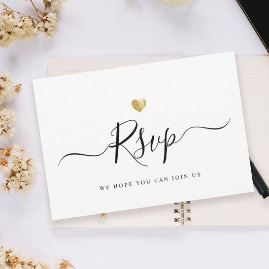 Modern minimalistisch script Gold Wedding RSVP