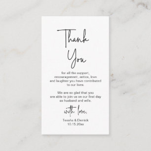 Modern minimalistisch script, huwelijk bedankt informatiekaartje