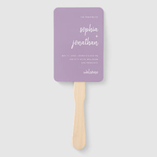 Modern minimalistisch script lavendel Bruiloft Handwaaier