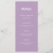 Modern minimalistisch script lavendel | Bruiloft Menu (Voorkant)