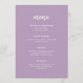 Modern minimalistisch script lavendel | Bruiloft Menu (Voorkant)