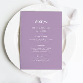 Modern minimalistisch script lavendel | Bruiloft Menu