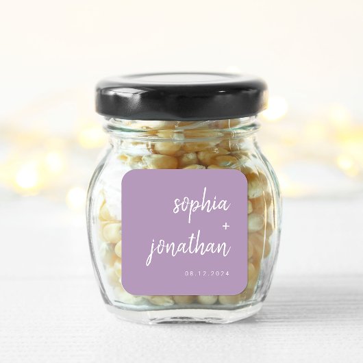 Modern minimalistisch script lavendel | Bruiloft Vierkante Sticker