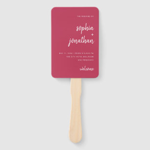 Modern minimalistisch script magenta Red Weddens Handwaaier