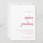 Modern minimalistisch script | Magenta Red Wedding Kaart (Voorkant)