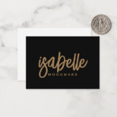 Modern minimalistisch script Monogram Gold Black Notitiekaartje (Voorkant / Achterkant in situ)
