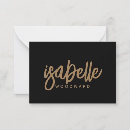 Modern minimalistisch script Monogram Gold Black Notitiekaartje (Voorkant)