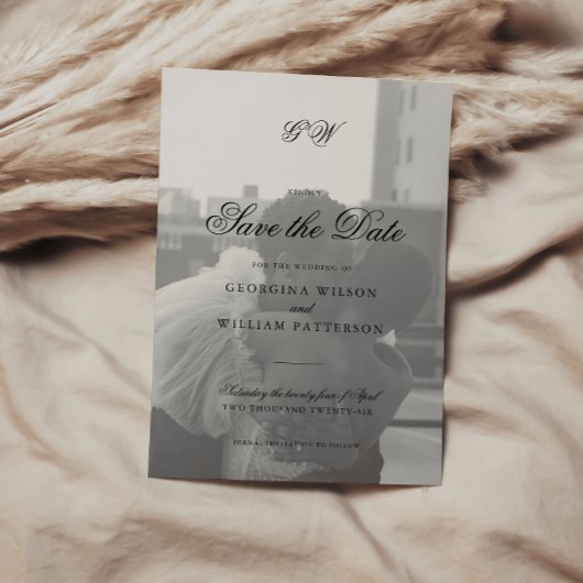 Modern Minimalistisch Script Monogram Save the Dat Kaart