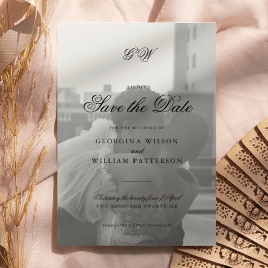 Modern Minimalistisch Script Monogram Save the Dat Kaart