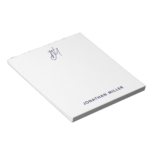 Modern minimalistisch Script Monogram wit Notitieblok (Schuin)