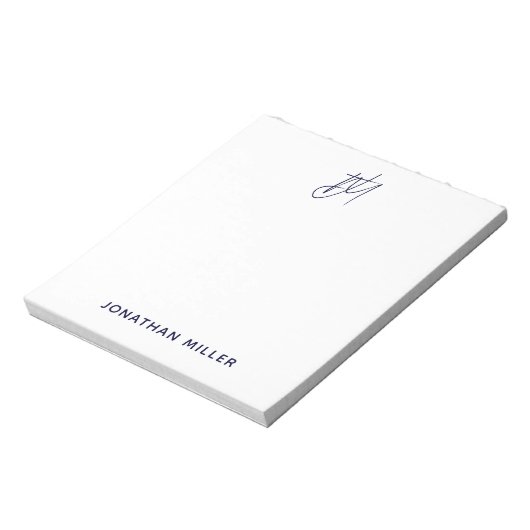 Modern minimalistisch Script Monogram wit Notitieblok (Gedraaid)