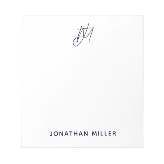 Modern minimalistisch Script Monogram wit Notitieblok (Voorkant)