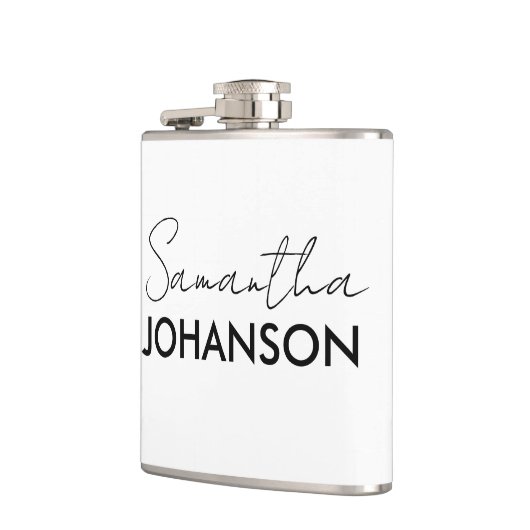 Modern Minimalistisch Script Naam monogram Heupfles (Links)