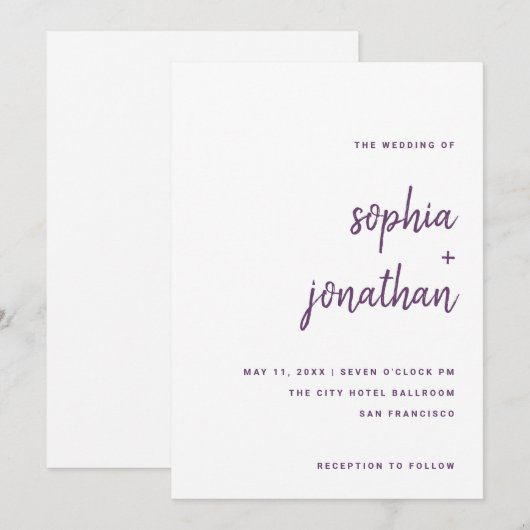 Modern minimalistisch script Paarse op wit | Bruil Kaart (Voorkant / Achterkant)