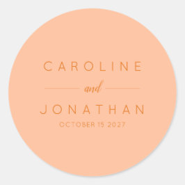 Modern minimalistisch script Peach Custom Wedding Ronde Sticker