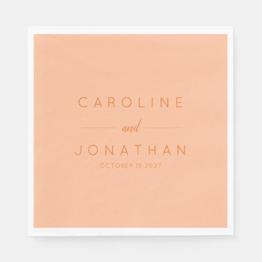 Modern minimalistisch script Peach Custom Wedding Servet (Voorkant)