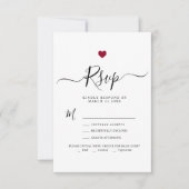Modern Minimalistisch Script Red Heart bruiloft RS RSVP Kaartje (Voorkant)