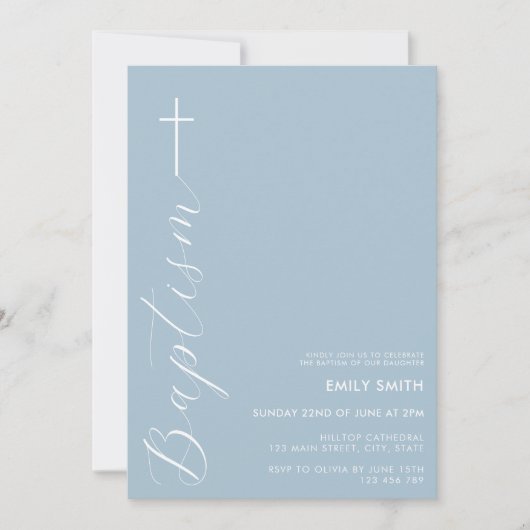 Modern minimalistisch script robuust blauw aptisme kaart (Voorkant)