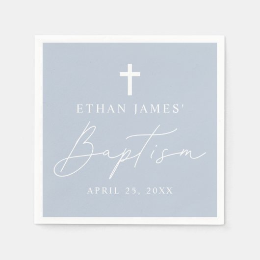 Modern minimalistisch script robuust blauw aptisme servet (Voorkant)