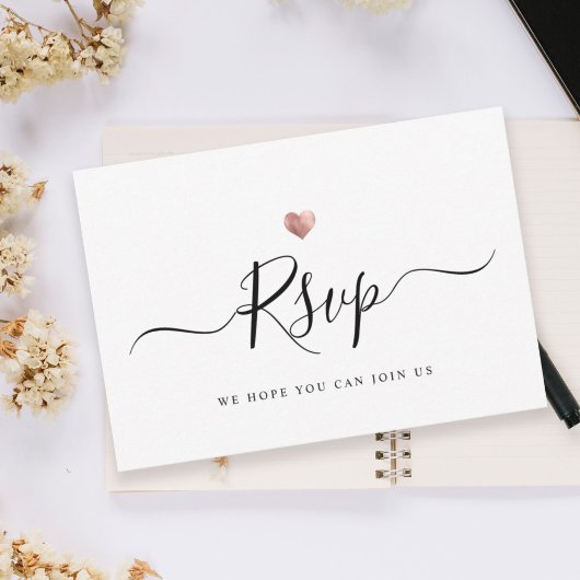 Modern Minimalistisch Script Roos Gold Wedding RSV RSVP Kaartje