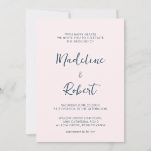 Modern Minimalistisch Script Roze Blauw Bruiloft Kaart