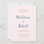 Modern Minimalistisch Script Roze Blauw Bruiloft Kaart (Voorkant)