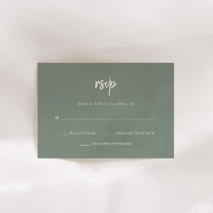 Modern minimalistisch script   Sage Green Wedding RSVP Kaartje