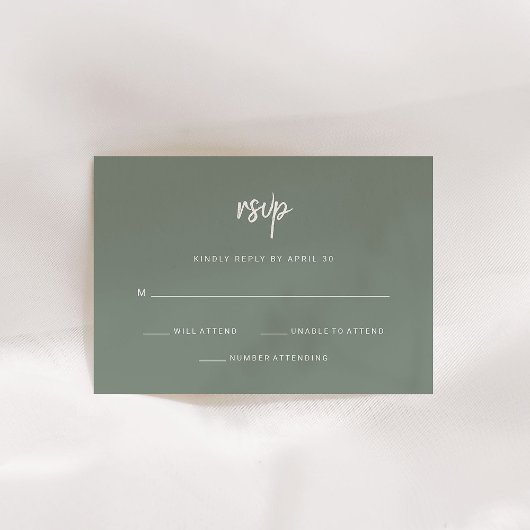 Modern minimalistisch script | Sage Green Wedding RSVP Kaartje