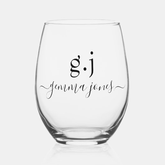 Modern Minimalistisch Script Serif Monogram Wijnglas Zonder Voet (Voorkant)