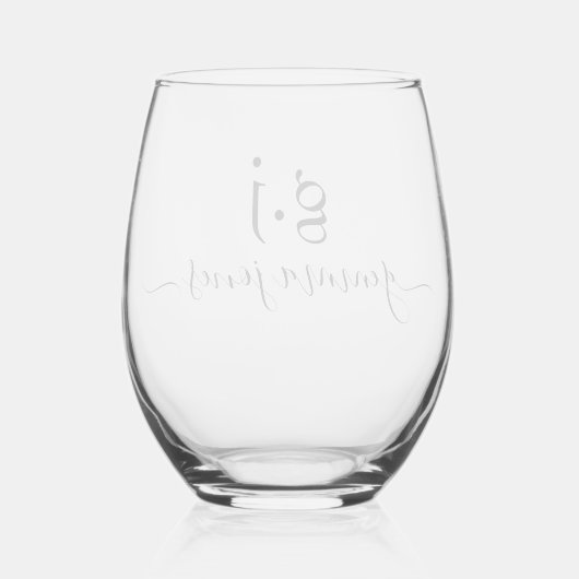Modern Minimalistisch Script Serif Monogram Wijnglas Zonder Voet (Achterkant)