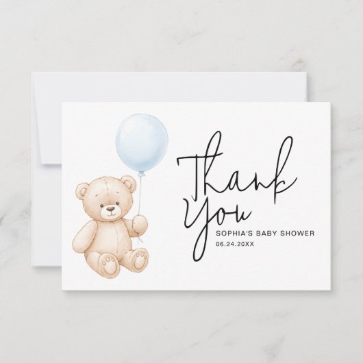 Modern minimalistisch script Teddy Bear Baby showe Bedankkaart (Voorkant)