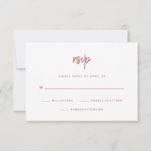 Modern minimalistisch script Terra Rosa Weddensc RSVP Kaartje