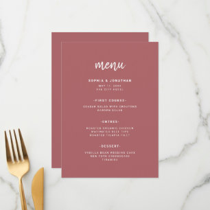 Modern minimalistisch script Terra Rosa Wedding Menu