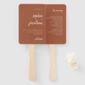 Modern minimalistisch script terracotta | Weddensc Handwaaier (Voorkant en achterkant)