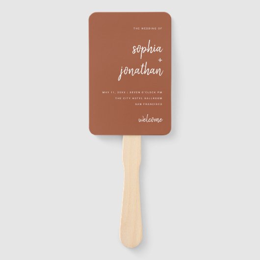 Modern minimalistisch script terracotta | Weddensc Handwaaier (Voorkant)