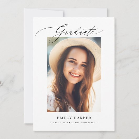 Modern minimalistisch script twee foto-Afstuderen Aankondiging (Voorkant)