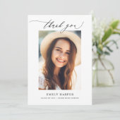 Modern minimalistisch script twee foto-Afstuderen Bedankkaart (Staand voorkant)