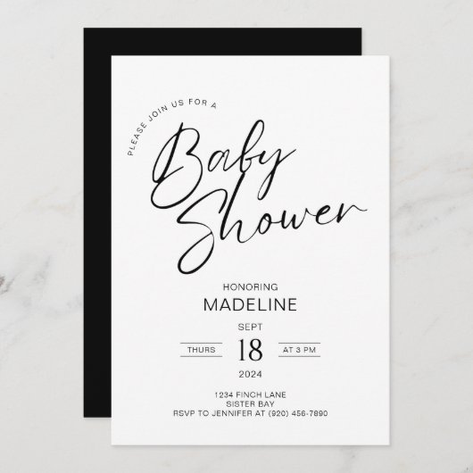 Modern minimalistisch script typografie Baby showe Kaart (Voorkant / Achterkant)