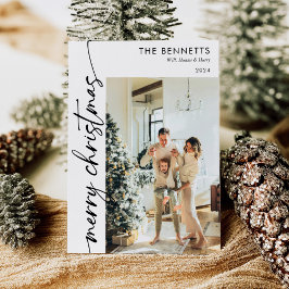 Modern minimalistisch script Vrolijke Kerstfoto Feestdagenkaart