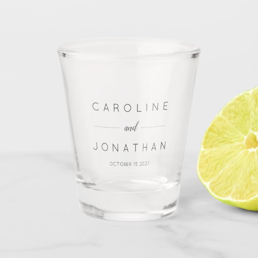 Modern minimalistisch Script White Custom Wedding Shot Glas (Voorkant)