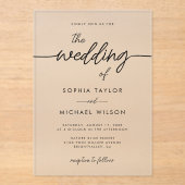 Modern minimalistisch script zwart bruiloft acryl uitnodigingen (Voorkant)