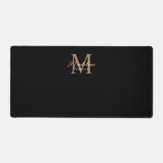 Modern Minimalistisch Script Zwart Goud Monogram Bureaumat (Voorkant)