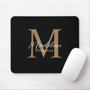 Modern Minimalistisch Script Zwart Goud Monogram Muismat