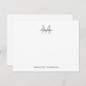 Modern minimalistisch script zwart grijs monogram notitiekaartje (Voorkant / Achterkant)