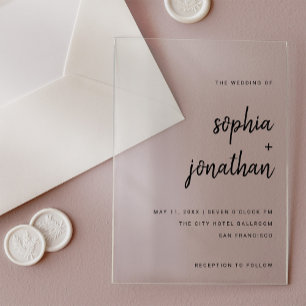 Modern minimalistisch script zwart Weddenschap Acryl Uitnodigingen