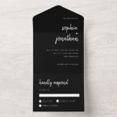Modern minimalistisch script zwart | Weddenschap All In One Uitnodiging (Binnen)