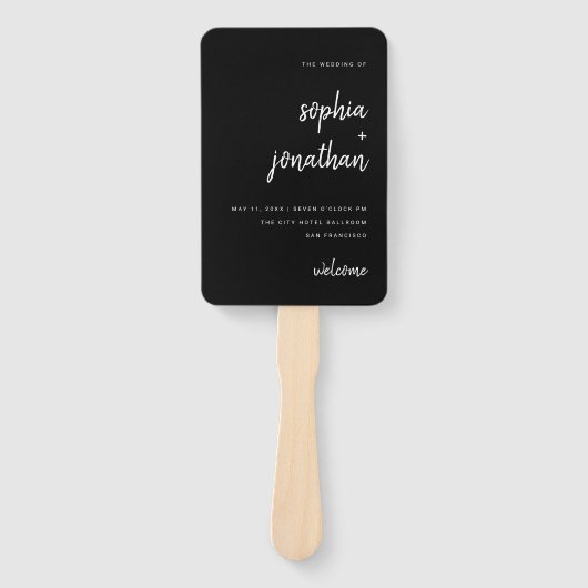 Modern minimalistisch script zwart | Weddenschap Handwaaier (Voorkant)