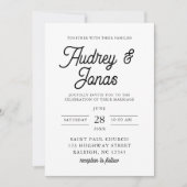 Modern minimalistisch script zwart-wit bruiloft kaart (Voorkant)